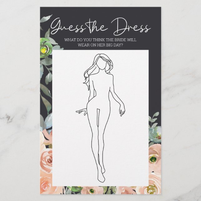 Blommigten möhippa Game Gissa Dress Card Flygblad (Framsidan)