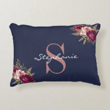 Blommigten Monogram anpassat namn Rosa Guld Burgun