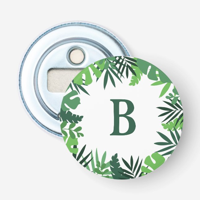 Blommigten Monogram brev grönt tropiska handflatan Flasköppnare (Framsidan)