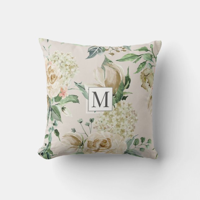 blommigten Monogram Dekorativ kudde i trädgårdsodl (Framsida)