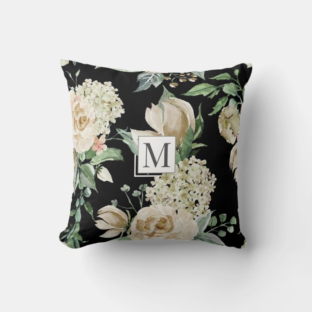 blommigten Monogram Dekorativ kudde i trädgårdsodl (Framsida)