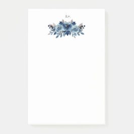 Blommigten Monogram Dusty Blue och Navy Post-it Block