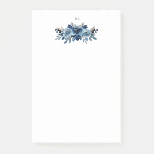 Blommigten Monogram Dusty Blue och Navy Post-it Block