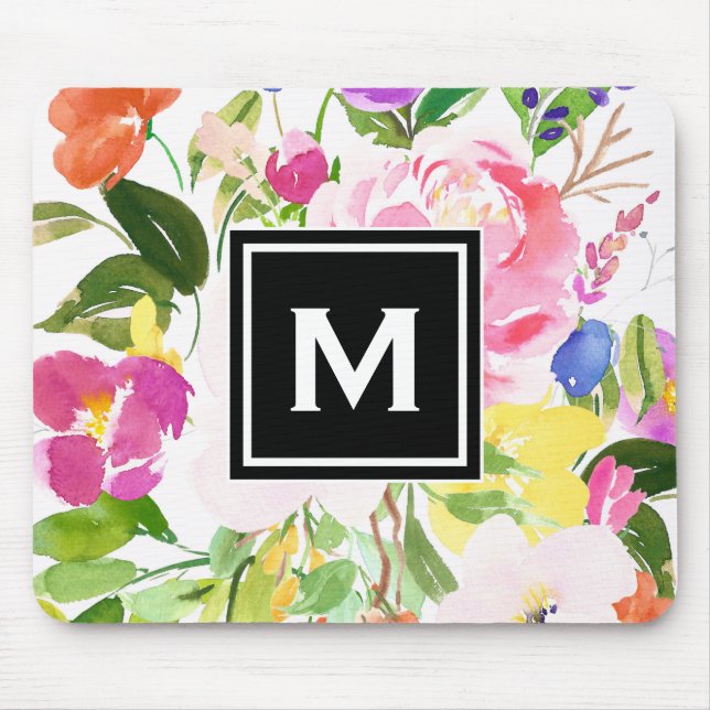 Blommigten Monogram för färgämnet Vår Blooms  Mono Musmatta (Framsidan)