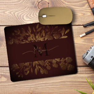 Blommigten Monogram för Vintagen Girly Brown & gul Musmatta