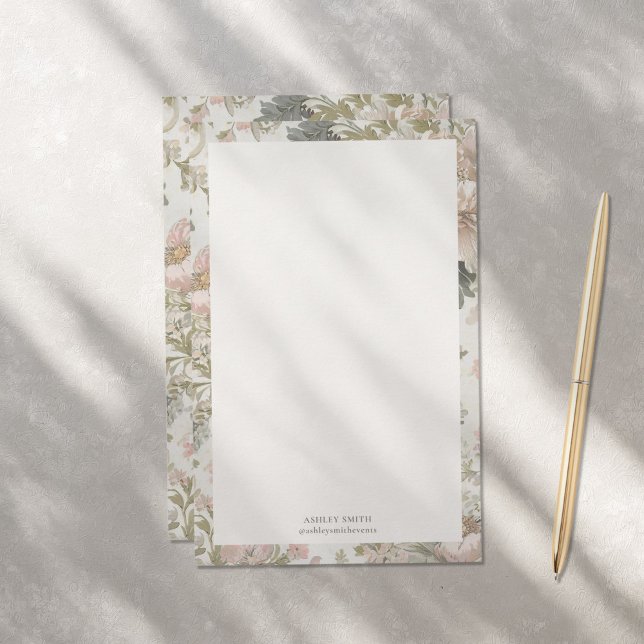 Blommigten Monogram Stationery för elegant Chic Pa Brevpapper (Skapare uppladdad)