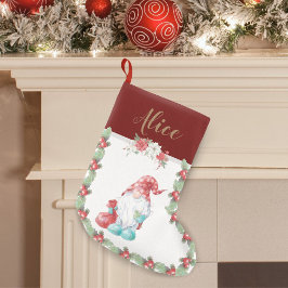 Blommigten Monogram Stocking i jultomtens Gnome He Liten Julstrumpa
