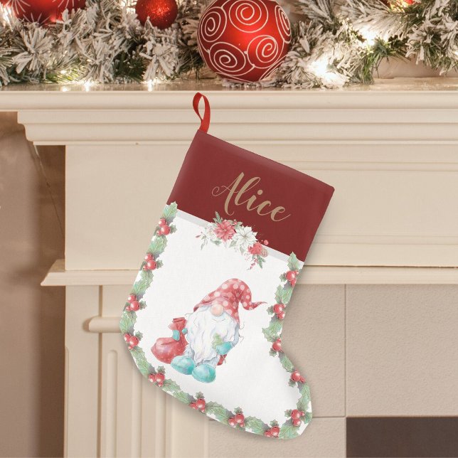 Blommigten Monogram Stocking i jultomtens Gnome He Liten Julstrumpa (Skapare uppladdad)