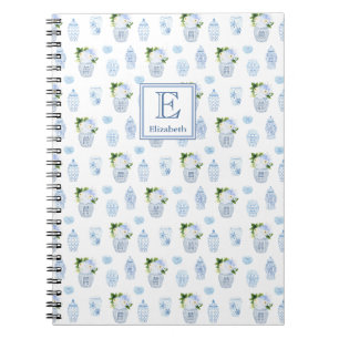 Blommigten Monogram tidless Blue & White Ginger Bu Anteckningsbok