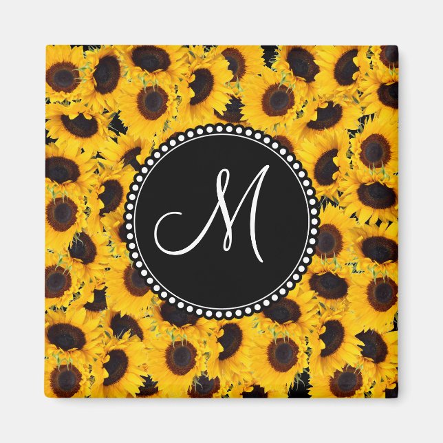 Blommigten Monogram Vibrant Benice Sunblommor Magnet (Framsidan)