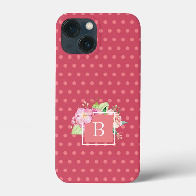 Blommigten Monogrammed Girly Rosa & Rosa Coral (Baksida)