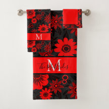 Blommigten Monogrammed Red, Black and White Jungle