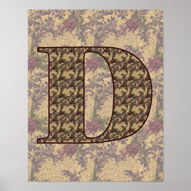 Blommigten Monogrammed ursprunglig D-Elegant Poste Poster (Framsidan)