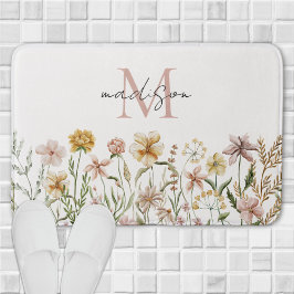 Blommigten Monogrammed Watercolor Wildblomskugga Badrumsmatta