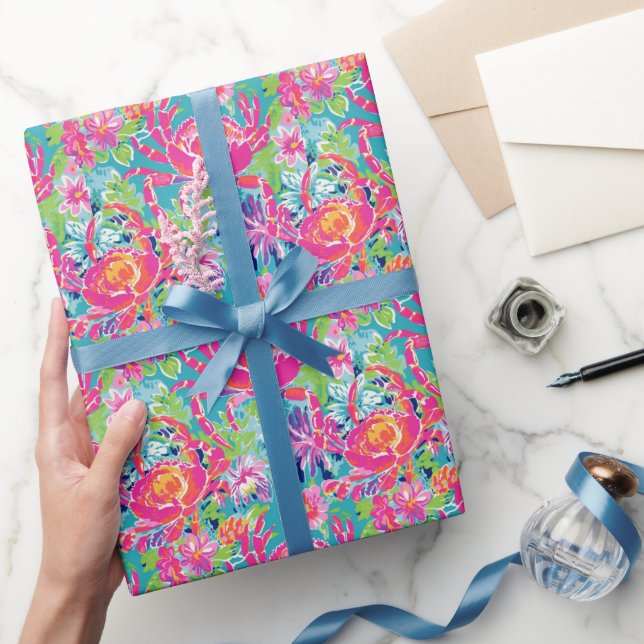 Blommigten Mönster Crabs i Preppy Handflatan Presentpapper (Gifting)