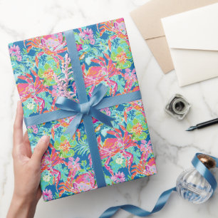 Blommigten Mönster Crabs i Preppy Handflatan Presentpapper