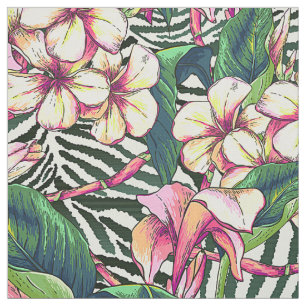 Blommigten Monstera Löv & Plumeria, djärv HAWAIIAN Tyg