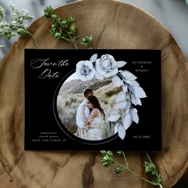 Blommigten moody vinterblå vattenfärg Spara datum Vykort (Skapare uppladdad)