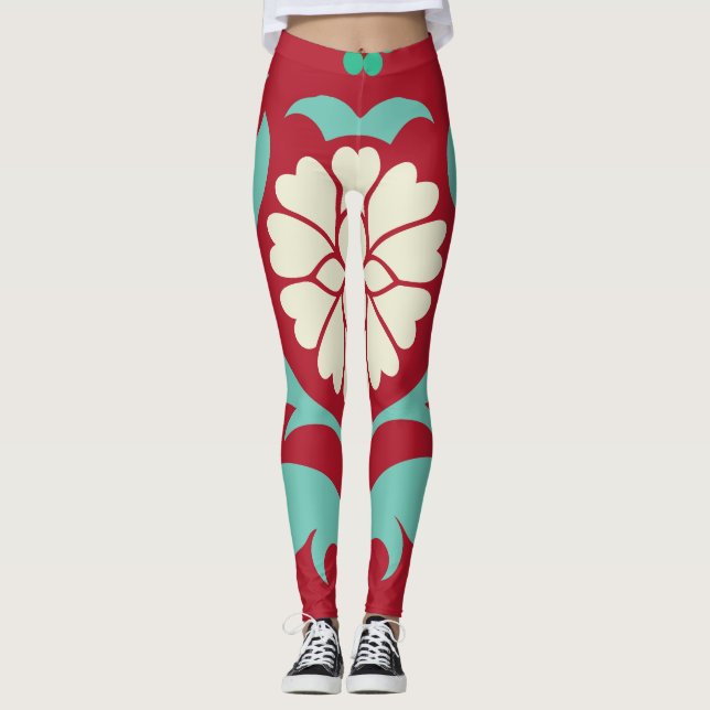 Blommigten Morris Stil Skriv ut Leggings (Framsida)
