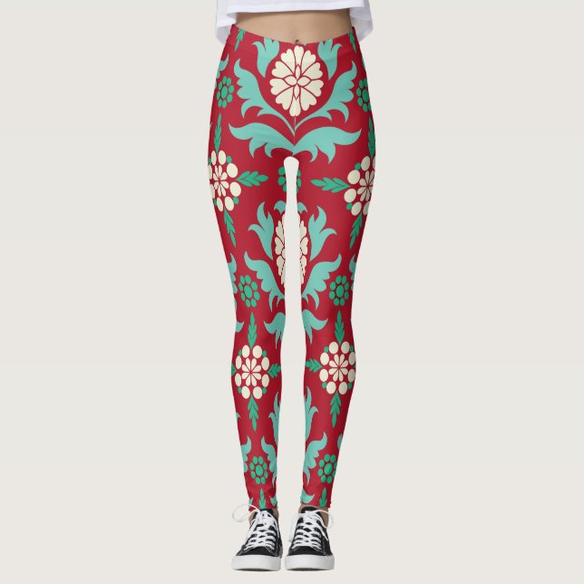 Blommigten Morris Stil Skriv ut Leggings (Framsida)