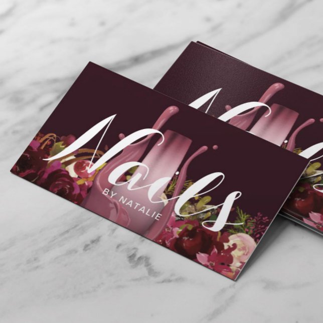 Blommigten Nail Salon polsk Manikurist Burgundy Visitkort (Skapare uppladdad)