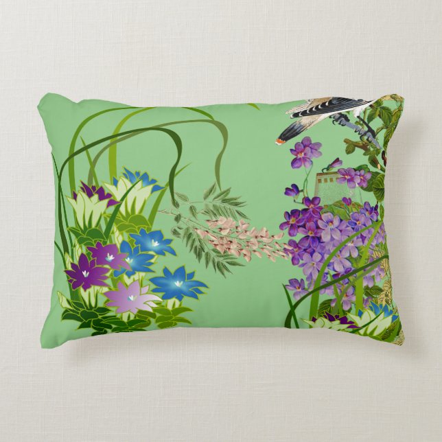 Blommigten Nature Greenery Watercolor Bird Lilac B Prydnadskudde (Framsidan)