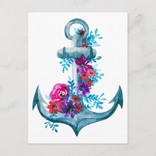 Blommigten Nautical Blue Anchor med modern vattenf Vykort