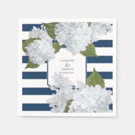 Blommigten Nautical Navy Stripe White Hydrangea Pappersservett