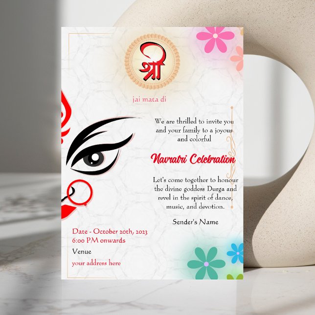 Blommigten Navratri Durga Puja Firande Inbjudningar (Skapare uppladdad)