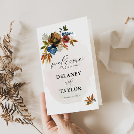 Blommigten Navy and Rust Boho Papper Booklet Progr Reklamblad