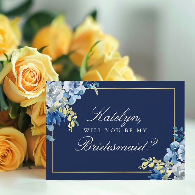 Blommigten Navy Blue Guld kommer att bli min bride Inbjudningar (Skapare uppladdad)