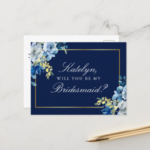 Blommigten Navy Blue Guld kommer att bli min bride Vykort