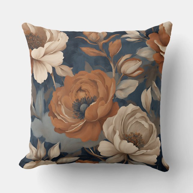 Blommigten Navy Blue Rust Modern Farmhouse Kudde (Framsida)
