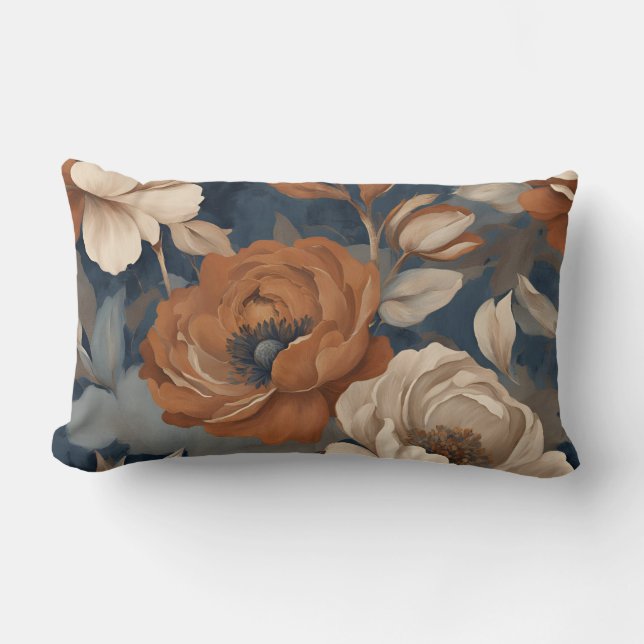 Blommigten Navy Blue Rust Modern Farmhouse Lumbarkudde (Framsida)