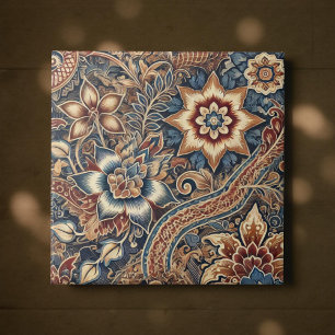 Blommigten Navy Terracotta Batik Boho Watercolor Kakelplatta