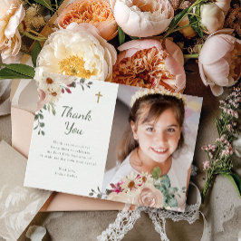 Blommigten neutralt vattenfärg | First Communion P Tack Kort