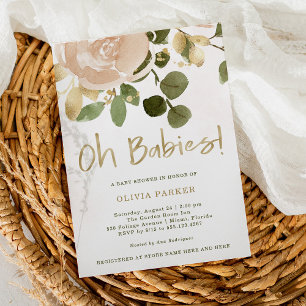 Blommigten neutralt vattenfärg Oh Spädbarn Baby Inbjudningar
