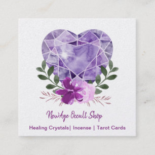Blommigten New Age Occult Shop Amethyst Heart Fyrkantigt Visitkort