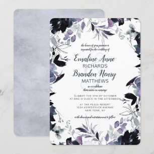 Blommigten Nocvert Navy Dusty Blue Gräns Bröllop Inbjudningar