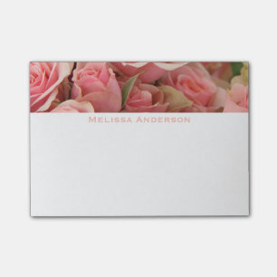 Blommigten noterar, rosa ros, tillfogar ditt namn post-it block