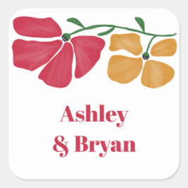 Blommigten Nouveau Bröllop Gift Fyrkantigt Klistermärke