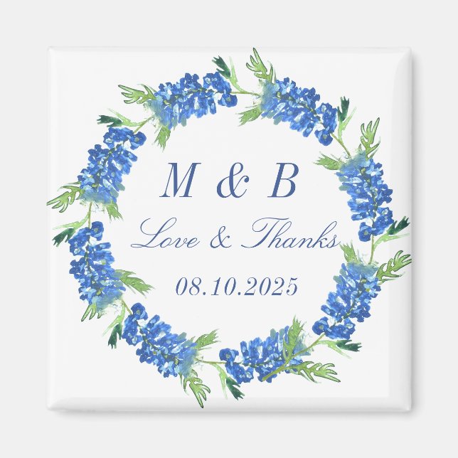 Blommigten om bläckfisknät Monogram Bröllop Tack. Magnet (Framsidan)