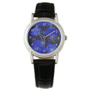 Blommigten Onåelig Blue Rosor Wrist Watch Armbandsur