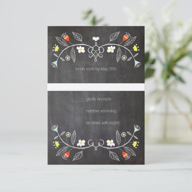 Blommigten Orange i Chalkboard Mint Garland Bröllo OSA Kort (Stående Fram)