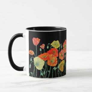 blommigten orange och svarta sidor, vattenfärg Mug Mugg