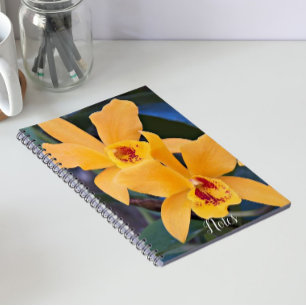 Blommigten orange Orchid Blooms Anteckningsbok