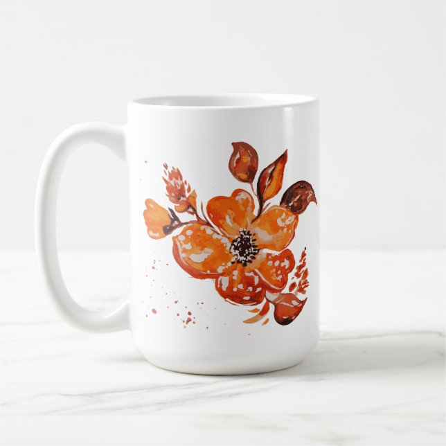 Blommigten orange vattenfärg kaffemugg (Vänster)