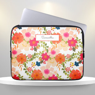Blommigten orange vattenfärg laptop fodral