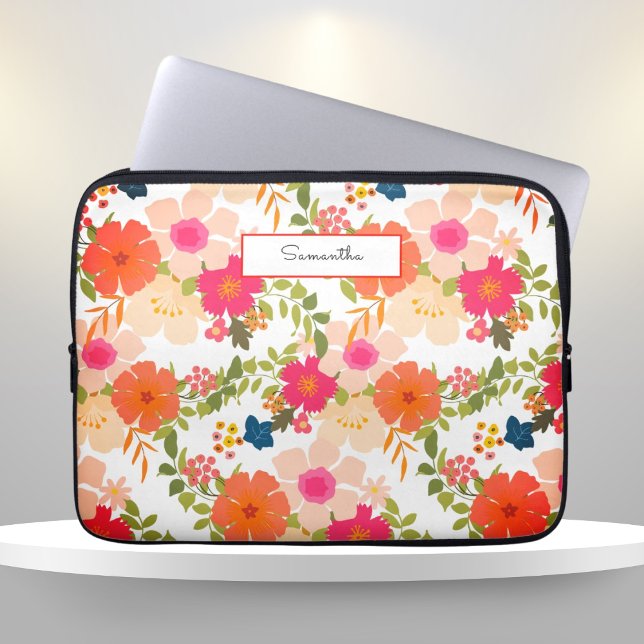 Blommigten orange vattenfärg laptop fodral (Skapare uppladdad)