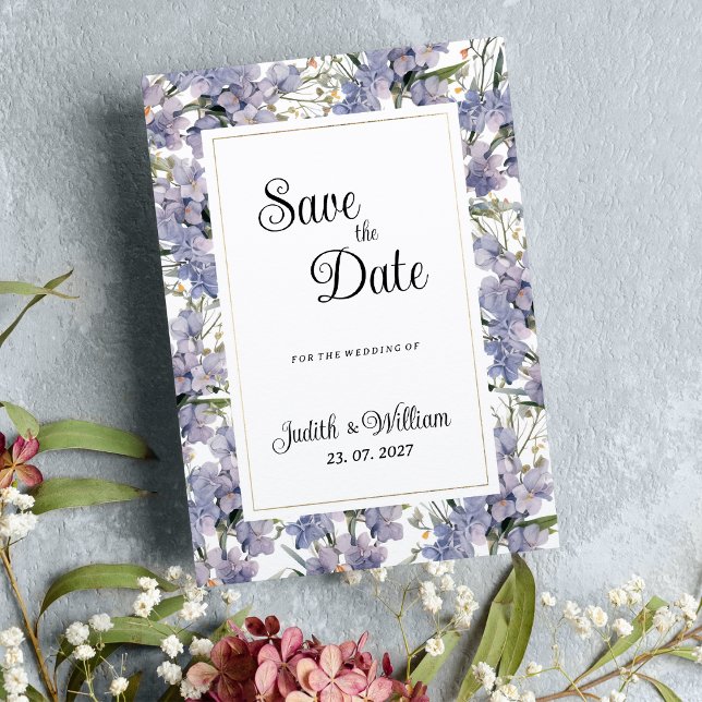 Blommigten Ordna vilder för Lavender-mynta Spara d Inbjudningar (Lavender mint wild orchids floral Save the Date)